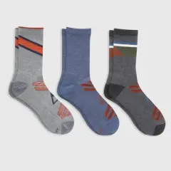 Hanes Premium Men's Diagonal Rugby Striped City Streets Explorer Crew Socks 3pk - Gray/Blue 6-12