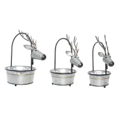 Transpac Metal Reindeer Nesting Buckets Set of 3 Decorative Figurines for Christmas Silver Tabletop Decor Indoor Gifts