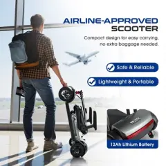 Scooters for Adults 4 Wheel Powered Mobility Scooters Lightweight Folding Electric Bike for Seniors 265 lbs Capacity Bicycle USB Charger Port Black