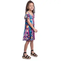 24seven Comfort Apparel Floral Girls Cold Shoulder Knee Length Dress