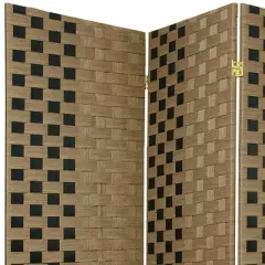 6 ft. Tall Woven Fiber Room Divider Olive/Black 4 Panel - Oriental Furniture