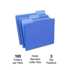 MyOfficeInnovations Colored File Folders 3-Tab Letter Blue 100/Box 224527