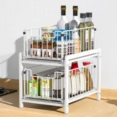 Carbon Steel Kitchen Sink Storage Rack - Foldable, Pull-Out, Two-Layer, Removable, Multi-Purpose Organizer
