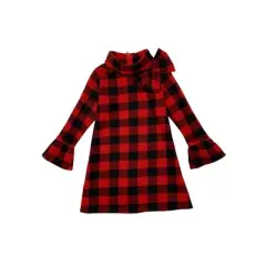 Girls Attention Please Buffalo Plaid Turtleneck Dress - Mia Belle Girls