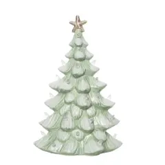 Transpac 13.75 Inch Green Holiday Coastal Tree Decorative Stoneware for Christmas Home Decor