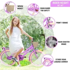NAYSAYE Girls Bike 20 Inch for Kids 7 to 10 Years Old with Durable Steel Frame for Outdoor Adventures, Purple, 55.51"*21.26"*32.48"