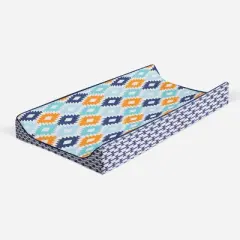 Bacati - Liam Printed Kilim Aqua/Orange/Navy Quilted Changing Pad Cover