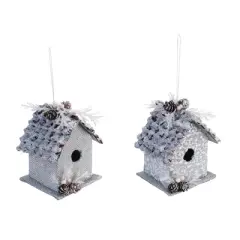Transpac Pinecone Bird House Decor Set of 2 Elegant Christmas Home Decorations Decorative Objects