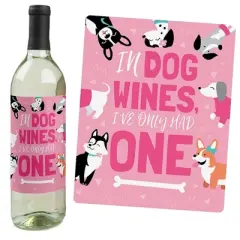 Big Dot of Happiness Pawty Like a Puppy Girl - Pink Dog Baby Shower or Birthday Party Decor for Women and Men - Wine Bottle Label Stickers - Set of 4