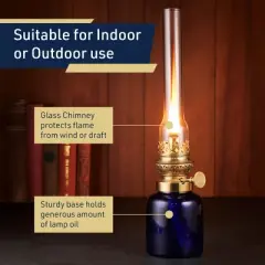 Kings County Tools 13in Tall Brass Oil Lamp, Blue