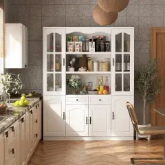 Famapy Modular Storage Cabinet Elegant White Pantry Bookshelf Multifunctional Tempered Glass Cabinet