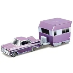 1959 Chevrolet Impala Purple Metallic w/White Graphics and Alameda Trailer Purple Met. & White 1/64 Diecast Model Car by Maisto