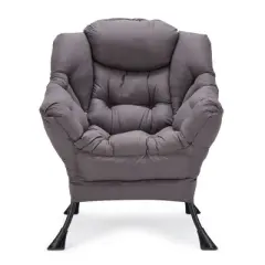 JOMEED Modern Fabric Lazy Lounge Foldable Lightweight Single Steel Frame Accent Chair with Armrests and Side Pocket for Home or Office, Grey