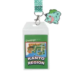 Pokemon Bulbasaur Green Kanto Region Lanyard With Rubber Charm And ID Sleeve