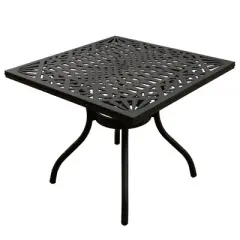 5pc Outdoor Set with Ornate 37" Mesh Aluminum Black Square Table with Modern Chairs - Oakland Living