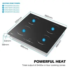 ZACHVO 23.62 Inches 6400W 4 Burner Ceramic Induction Cooktop with Touch Control and Safety Lock