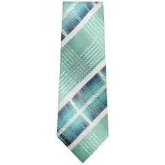 TheDapperTie Men's Green And Light Gray Stripes Necktie with Hanky