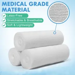 LotFancy Gauze Bandage Roll, 24-Count Gauze Wrap, 4" x 4 Yards Stretched, Conforming Gauze Rolls