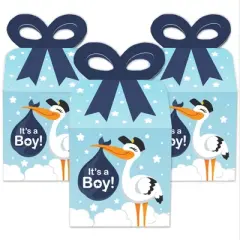 Big Dot of Happiness Boy Special Delivery - Square Favor Gift Boxes - It's A Boy Stork Baby Shower Bow Boxes - Set of 12