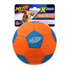 NERF X-Weave Soccer Squeak Ball Dog Toy - Orange/Blue - S