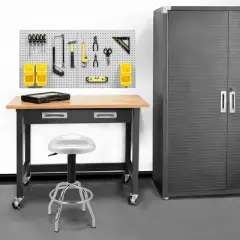 Ultragraphite Wood Top Table Workbench On Wheels Beech Wood/Graphite - Seville Classics