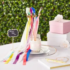 Sparkle and Bash 50 Pack Multicolored Ribbon Wand with Bells, Streamers for Wedding Send Off, Party Favors, 24 in