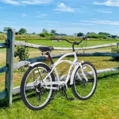 NAYSAYE 26 Inch Beach Cruiser Bike 7 Speed Steel Frame for Relaxed Outdoor Riding, Silver, 69.96"*28.32"*43.2"