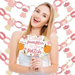 Big Dot of Happiness Girl Little Pumpkin - Banner and Photo Booth Decorations - Fall Birthday Party or Baby Shower Supplies Kit - Doterrific Bundle