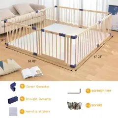 Wooden Baby Playpen, Large Wood Gate Playpen for Babies and Toddlers, Baby Fence Play Yard with Door for Kids Activity Center