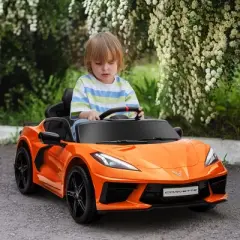 Qaba Chevrolet Corvette Licensed 12V Electric Car for Kids with Parental Remote Control, Suspension System, Music, Horn, Headlight, Slow Start
