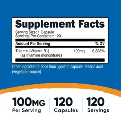 Nutricost Vitamin B1 (Thiamin) Capsules (100 MG) (120 Capsules)