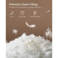 Down Comforter, Down Duvet, King Size Duvet Insert, Feather Comforter with Corner Loops, 106 x 90 Inches, Cloud White