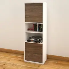 56.38" Liber 2 Door T Bookcase White/Walnut - Nexera