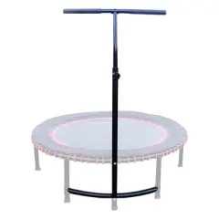 LEAPS & REBOUNDS 48" Adjustable Stability Bar Attachment with 48" Mini Fitness Trampoline and Home Gym Rebounder for Cardio Exercises, Pink