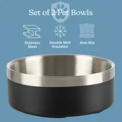 Set of 2 Dog Bowls 32oz Insulated Double Wall Food Water Bowls Dogs Cats