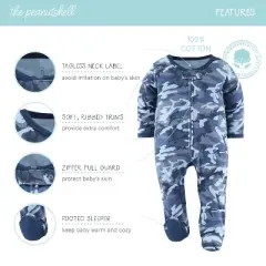 The Peanutshell Blue Camo Footed Baby Sleepers for Boys, 3-Pack