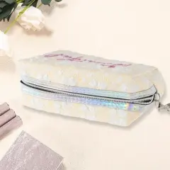 Unique Bargains Women Sequin Beautiful Makeup Bag Yellow White 1 Pc