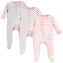 Touched by Nature Baby Girl Organic Cotton Zipper Sleep and Play 3pk, Pink Gray Scribble