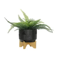 Sagebrook Home 7"x7" Abstract Ceramic Planter Pot on Stand Black