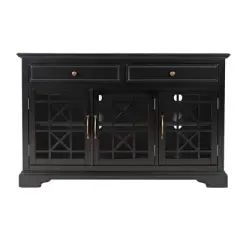 2 Drawer Wooden Media TV Stand for TVs up to 50" with 3 Doors and X Motif Details Brown - Benzara