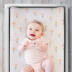 The Peanutshell Changing Pad Cover for Baby Girls, Daisy Plush Minky, Pink