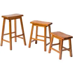 Legacy Decor Set of 2 Distressed Saddleback Wooden Stools