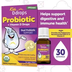 Ddrops Kids' Probiotic Drops Vitamin D 600 IU for Digestive and Immune Health - 0.27 fl oz/30 Servings