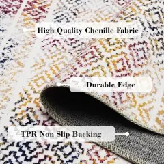 Boho Area Rug, Neutral Black Low Pile Washable Carpet, Non-Slip Non-Shedding Indoor Rug for Living Room, Bedroom, Kitchen, Bathroom