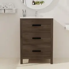 Hyleory 24" KD Freestanding Bathroom Vanity with Resin Single Sink, 3 Drawers