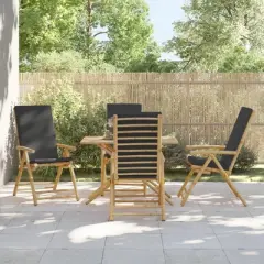 vidaXL Folding Patio Reclining Chairs with Cushions Armchair Outdoor Bamboo - Gray 4-Pack