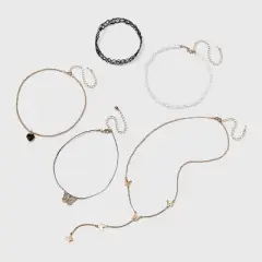 Butterfly and Pearl Heart Choker Necklace Set 5pc - Wild Fable&trade; Gold