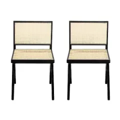 Christopher Knight Home Sepp Rubberwood and Cane Armless Dining Chair with V-Shaped Legs(Set of 2)