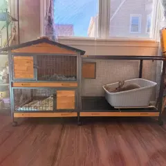Aivituvin Chew-Resistant Metal Frame Rabbit Hutch, Rabbit House with Wheels for Easy Movement-AIR19-X