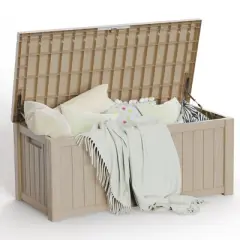 120 Gallon Resin Deck Box, Lockable Waterproof Ourdoor Storage Container for Pool and Garden Tools